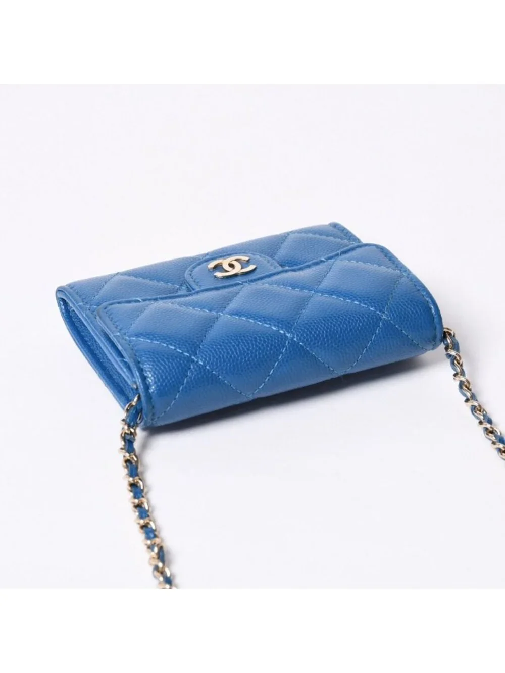 Chanel Chain Wallet Coin Purse CC Logo Caviar Leather Blue